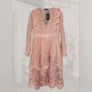 Lace Ruffled Mini Dress in Blush Pink